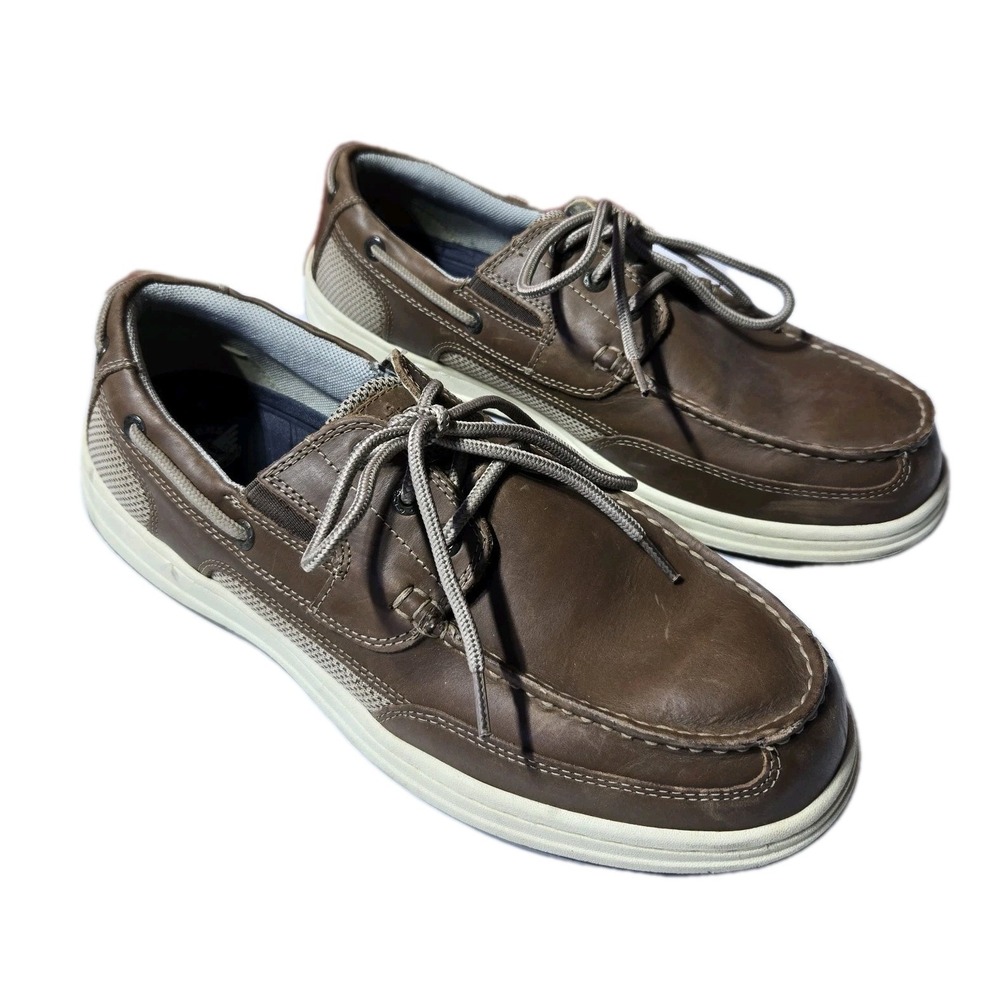 Dockers Beacon Genuine Leather Boat Shoes Mens 10.5 M Brown Lace Up Logo EUC
